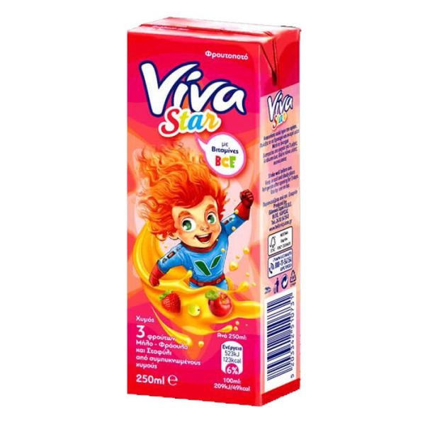 VIVA STAR ΦΡΟΥΤΟΠΟΤΟ 250ml 3 ΦΡΟΥΤΩΝ (ΜΗΛΟ-ΦΡΑΟΥΛΑ-ΣΤΑΦΥΛΙ)