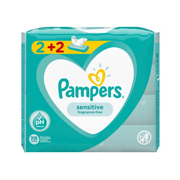 PAMPERS ΜΩΡΟΜΑΝΤΗΛΑ SENSITIVE 4x52τεμ. (2+2)