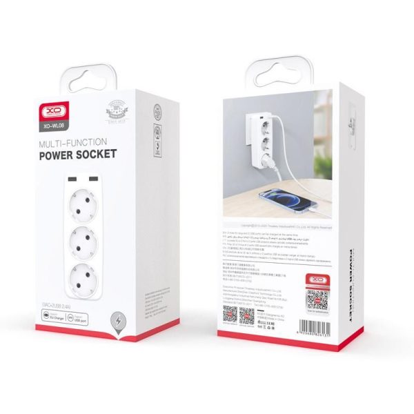 Smart Wall Plug Conversion Socket XO WL08 EU (3AC+2USB 2.4A) White