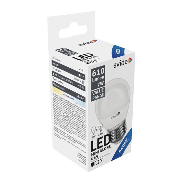 AVIDE ΛΑΜΠΑ LED ΣΦΑΙΡΑ E27 7W=49W CW ΨΥΧΡΟ