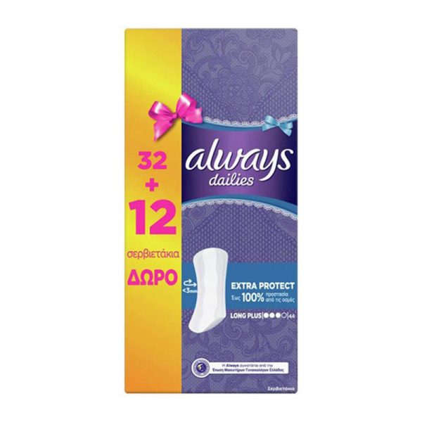 ALWAYS DAILIES ΣΕΡΒΙΕΤΑΚΙΑ 32τ.+12τ. ΔΩΡΟ EXTRA PROTECT LONG PLUS