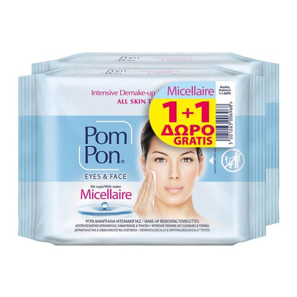 POM PON EYES & FACE MICELLAIRE ΥΓΡΑ ΜΑΝΤΗΛΑΚΙΑ ΝΤΕΜΑΚΙΓΙΑΖ 20τεμ. (1+1 ΔΩΡΟ)