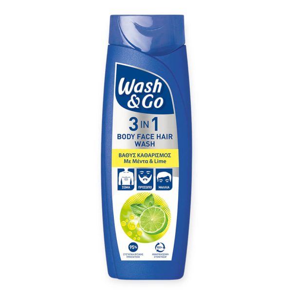 WASH & GO ΣΑΜΠΟΥΑΝ & ΑΦΡΟΛΟΥΤΡΟ 360ml 3in1 ΜΕΝΤΑ LIME (1+1 ΔΩΡΟ)