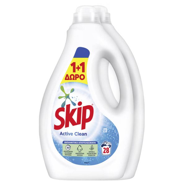 SKIP ΥΓΡΟ ΠΛΥΝΤΗΡΙΟΥ 28μεζ. 2x1.4L ACTIVE CLEAN (1+1 ΔΩΡΟ)