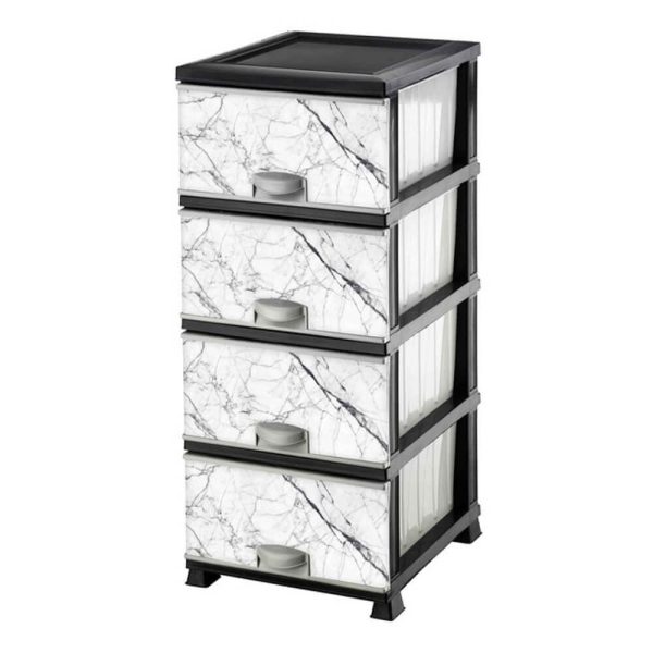 ΣΥΡΤΑΡΙΕΡΑ ΠΛΑΣΤΙΚΗ DECOR ΜΕ 4 ΣΥΡΤΑΡΙΑ 46x38x90εκ. ΛΕΥΚΟ "ΜΑΡΜΑΡΟ"