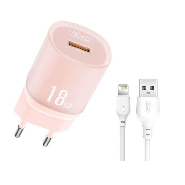 ΦΟΡΤΙΣΤΗΣ ΜΕ ΚΑΛΩΔΙΟ LIGHTNING 18W EU ΓΡΗΓΟΡΗΣ ΦΟΡΤΙΣΗΣ QC3.0 Pink XO-L157