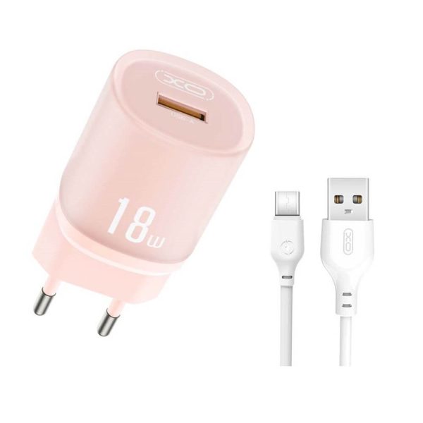 ΦΟΡΤΙΣΤΗΣ ΜΕ ΚΑΛΩΔΙΟ TYPE C 18W EU ΓΡΗΓΟΡΗΣ ΦΟΡΤΙΣΗΣ QC3.0 Pink XO-L157