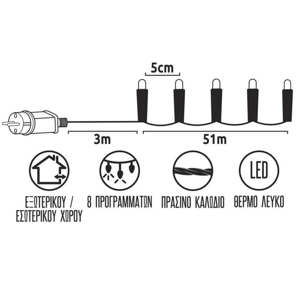 ΛΑΜΠΑΚΙΑ LED 1020L ΛΕΥΚΟ ΘΕΡΜΟ ΜΕ ΠΡΟΓΡΑΜΜΑ ΕΞΩΤΕΡΙΚΟΥ ΧΩΡΟΥ 54m 3476