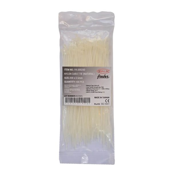 ΔΕΜΑΤΙΚΑ ΚΑΛΩΔΙΩΝ 20εκ. X 2.5mm 100τεμ. ΛΕΥΚΑ 19-200250