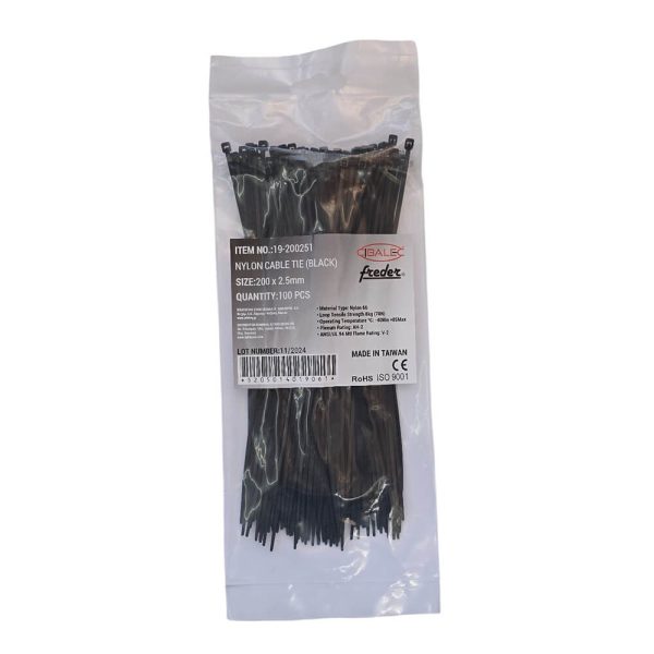 ΔΕΜΑΤΙΚΑ ΚΑΛΩΔΙΩΝ 20εκ. X 2.5mm 100τεμ. ΜΑΥΡΑ 19-200251