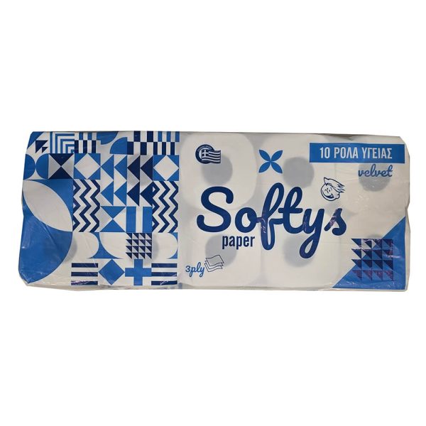 SOFTYS ΧΑΡΤΙ ΥΓΕΙΑΣ VELVET DECOR 3φ. 10 ρολλά X 110g