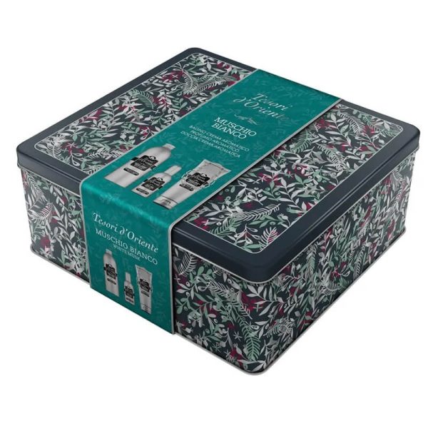 TESORI D'ORIENTE GIFT SET METAL BOX MUSCHIO BIANCO 100ml + Bath Cream 500ml & Shower Gel 250ml