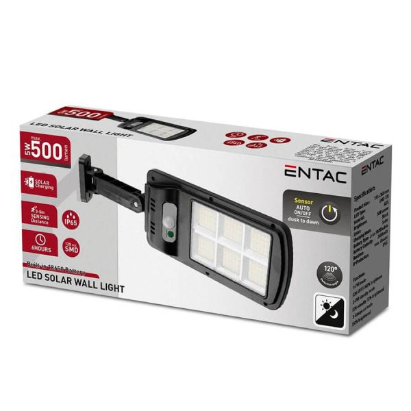 Ηλιακό Φωτιστικό Τοίχου Πλαστικό 5W SMD με Αισθητήρα PIR