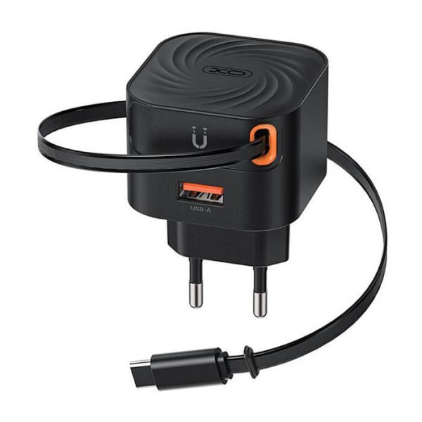 ΦΟΡΤΙΣΤΗΣ Ταχείας Φόρτισης με Ανασυρόμενο Καλώδιο Type-C & 1 Θύρα USB-A EU 20W XO L165