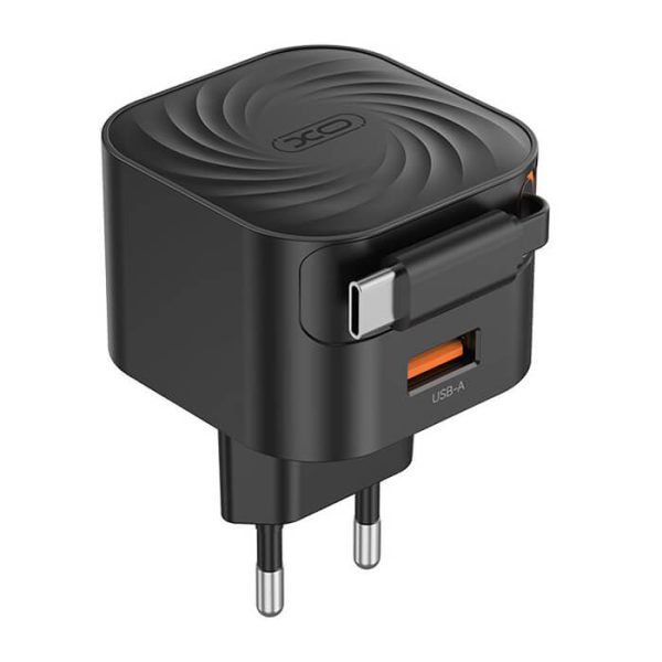ΦΟΡΤΙΣΤΗΣ Ταχείας Φόρτισης με Ανασυρόμενο Καλώδιο Type-C & 1 Θύρα USB-A EU 20W XO L165