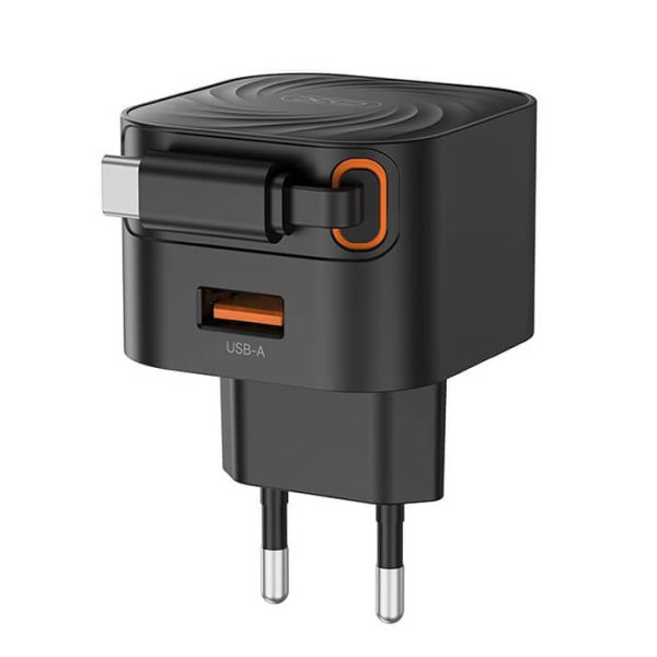 ΦΟΡΤΙΣΤΗΣ Ταχείας Φόρτισης με Ανασυρόμενο Καλώδιο Type-C & 1 Θύρα USB-A EU 20W XO L165