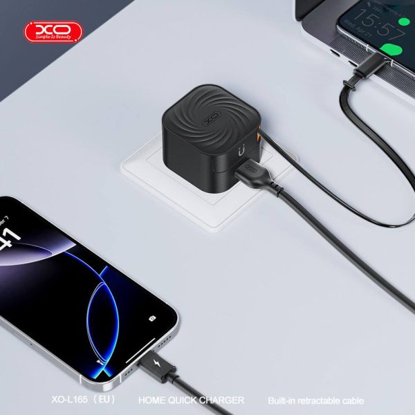 ΦΟΡΤΙΣΤΗΣ Ταχείας Φόρτισης με Ανασυρόμενο Καλώδιο Type-C & 1 Θύρα USB-A EU 20W XO L165