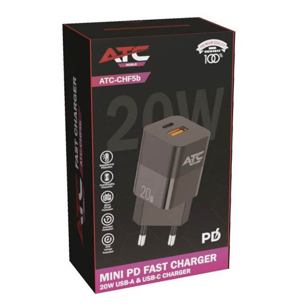 ΦΟΡΤΙΣΤΗΣ 20W EU FAST CHARGER PD TYPE C USB ΜΑΥΡΟ ATC-CHF5b