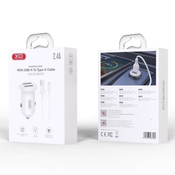ΦΟΡΤΙΣΤΗΣ ΑΥΤΟΚΙΝΗΤΟΥ με 2 Θύρες USB 2.4A και Καλώδιο Type-C XO CC67 (NB103)