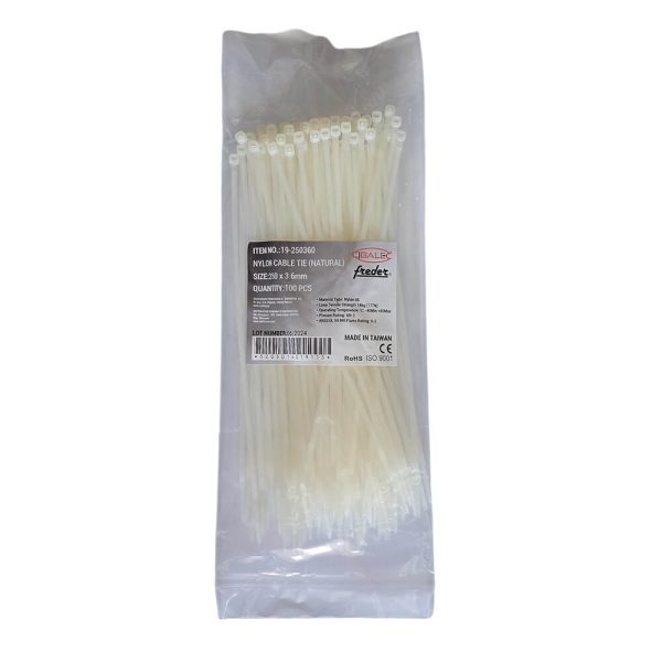 ΔΕΜΑΤΙΚΑ ΚΑΛΩΔΙΩΝ 25εκ. X 3.6mm 100τεμ. ΛΕΥΚΑ 19-250360