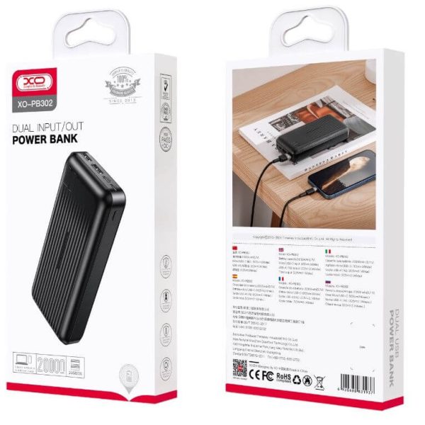 POWER BANK 20000mAh Light Display Μαύρο XO PB302