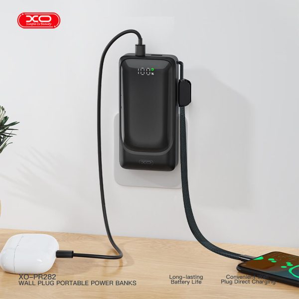 POWER BANK 10000mAh Ταχείας Φόρτισης 22.5W με Πρίζα & Λουράκι Type-C XO PR282