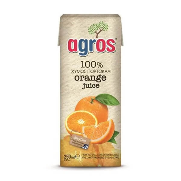 AGROS ΦΥΣΙΚΟΣ ΧΥΜΟΣ 100% 250ml ΠΟΡΤΟΚΑΛΙ