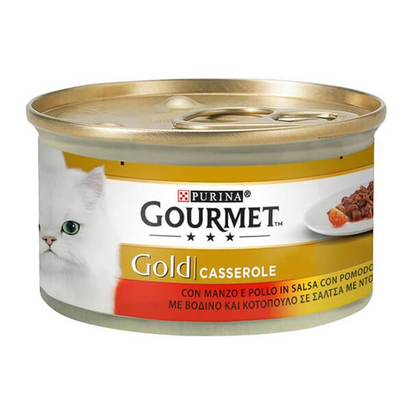 GOURMET ΚΟΝΣΕΡΒΑ ΓΑΤΑΣ 85gr GOLD ΒΟΔΙΝΟ ΚΑΙ ΚΟΤΟΠΟΥΛΟ ΣΕ ΣΑΛΤΣΑ ΝΤΟΜΑΤΑΣ