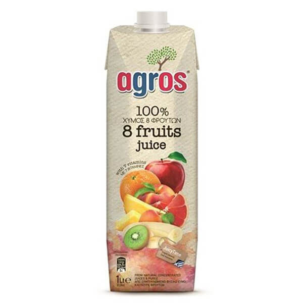 AGROS ΦΥΣΙΚΟΣ ΧΥΜΟΣ 100% 8 ΦΡΟΥΤΑ 1Lt