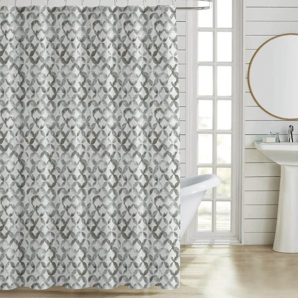 ΚΟΥΡΤΙΝΑ ΜΠΑΝΙΟΥ ΠΟΛΥΕΣΤΕΡΙΚΗ 180Χ200εκ. 90gsm ΜΕ 12 ΚΡΙΚΟΥΣ ΓΚΡΙ ΓΕΩΜΕΤΡΙΚΟ ΜΟΤΙΒΟ 846290