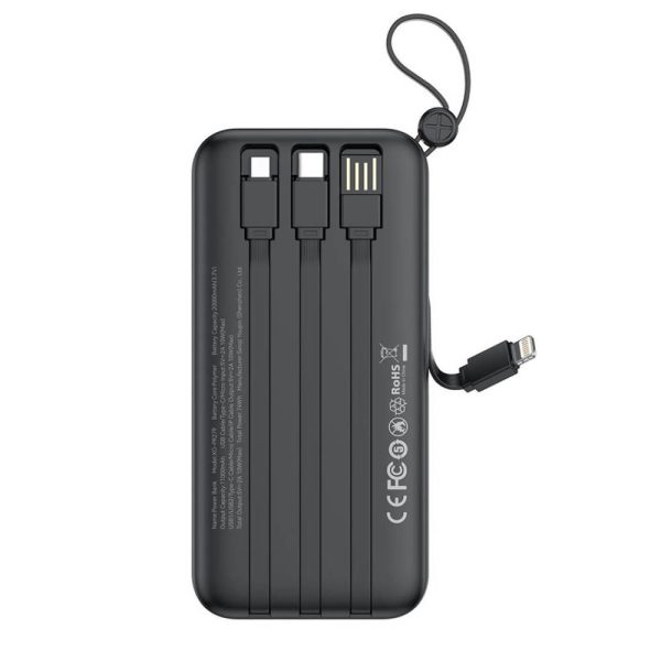 POWER BANK 20000mAh 10W με 3 Ενσωματωμένα Καλώδια ΜΑΥΡΟ XO PR279