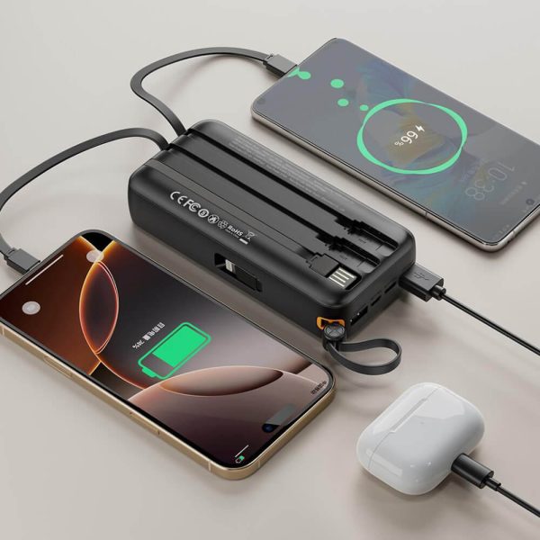 POWER BANK 20000mAh 10W με 3 Ενσωματωμένα Καλώδια ΜΑΥΡΟ XO PR279