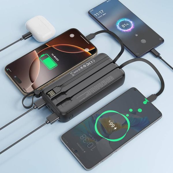 POWER BANK 20000mAh 10W με 3 Ενσωματωμένα Καλώδια ΜΑΥΡΟ XO PR279