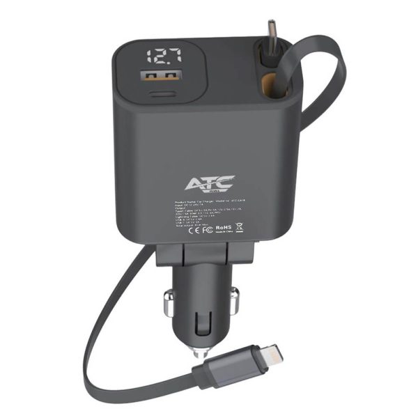 ΦΟΡΤΙΣΤΗΣ ΑΥΤΟΚΙΝΗΤΟΥ USB-A & Type-C 45W με Επεκτεινόμενο Καλώδιο Lightning & Type-C ATC-CA16
