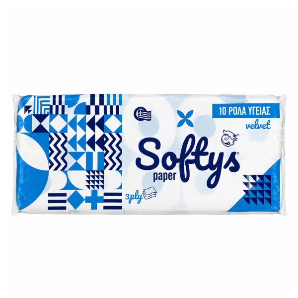 SOFTYS ΧΑΡΤΙ ΥΓΕΙΑΣ VELVET DECOR 3φ. 10 ρολλά X 110g