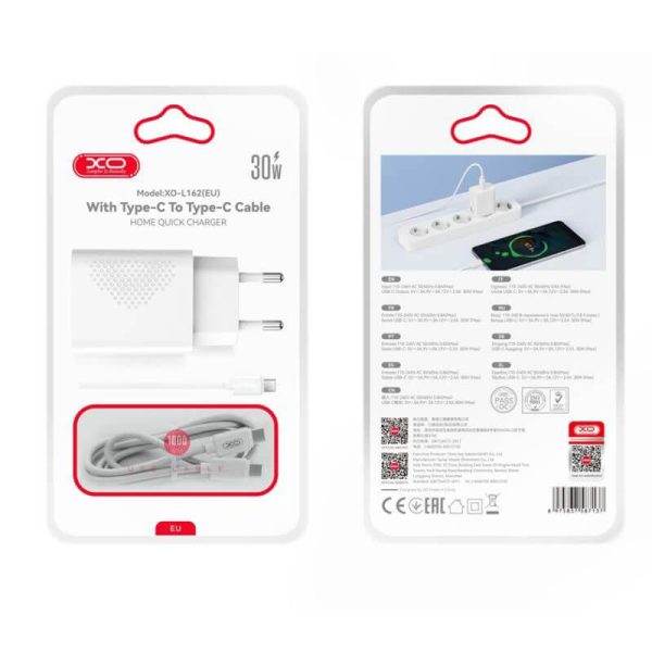 ΦΟΡΤΙΣΤΗΣ USB-C ΜΕ ΚΑΛΩΔΙΟ Type-C 30W ΓΡΗΓΟΡΗΣ ΦΟΡΤΙΣΗΣ QC ΛΕΥΚΟΣ XO L162